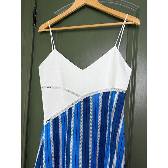 NWT Gul Hurgel Tuckernuck White & Blue Stripe Linen Maxi Resort Dress Medium - Picture 6 of 8